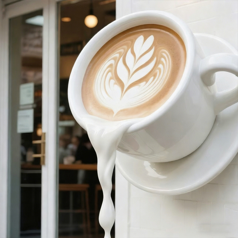 ประติมากรรมตกแต่งถ้วยกาแฟลอยน้ำไฟเบอร์กลาส